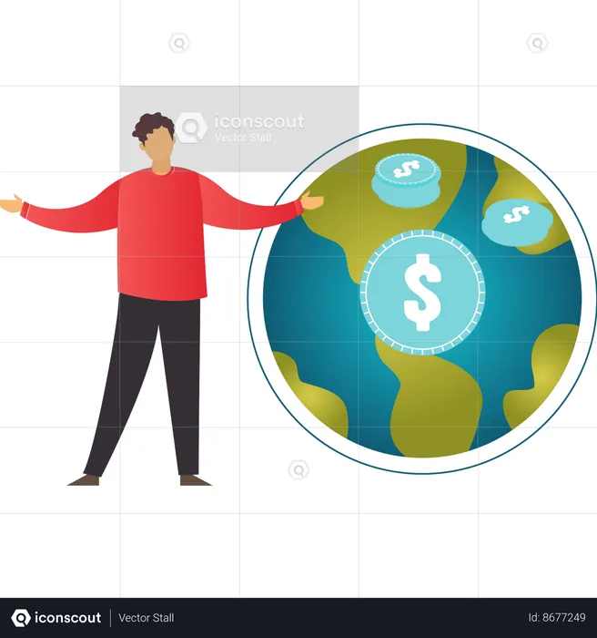 Boy showing world economy  Illustration
