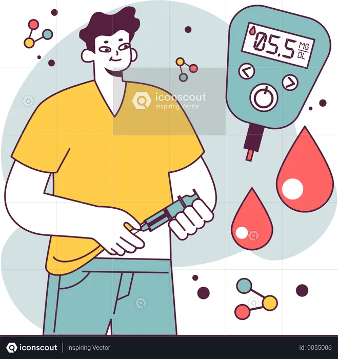 Boy shows glucometer  Illustration