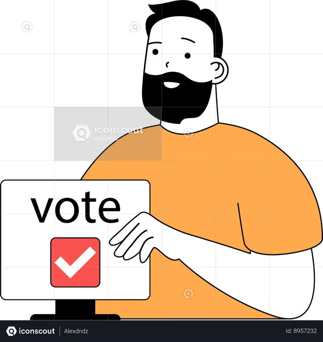 Boy shows his online vote given  Illustration