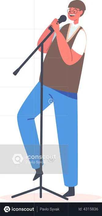 Boy singing song in mircophone  Illustration