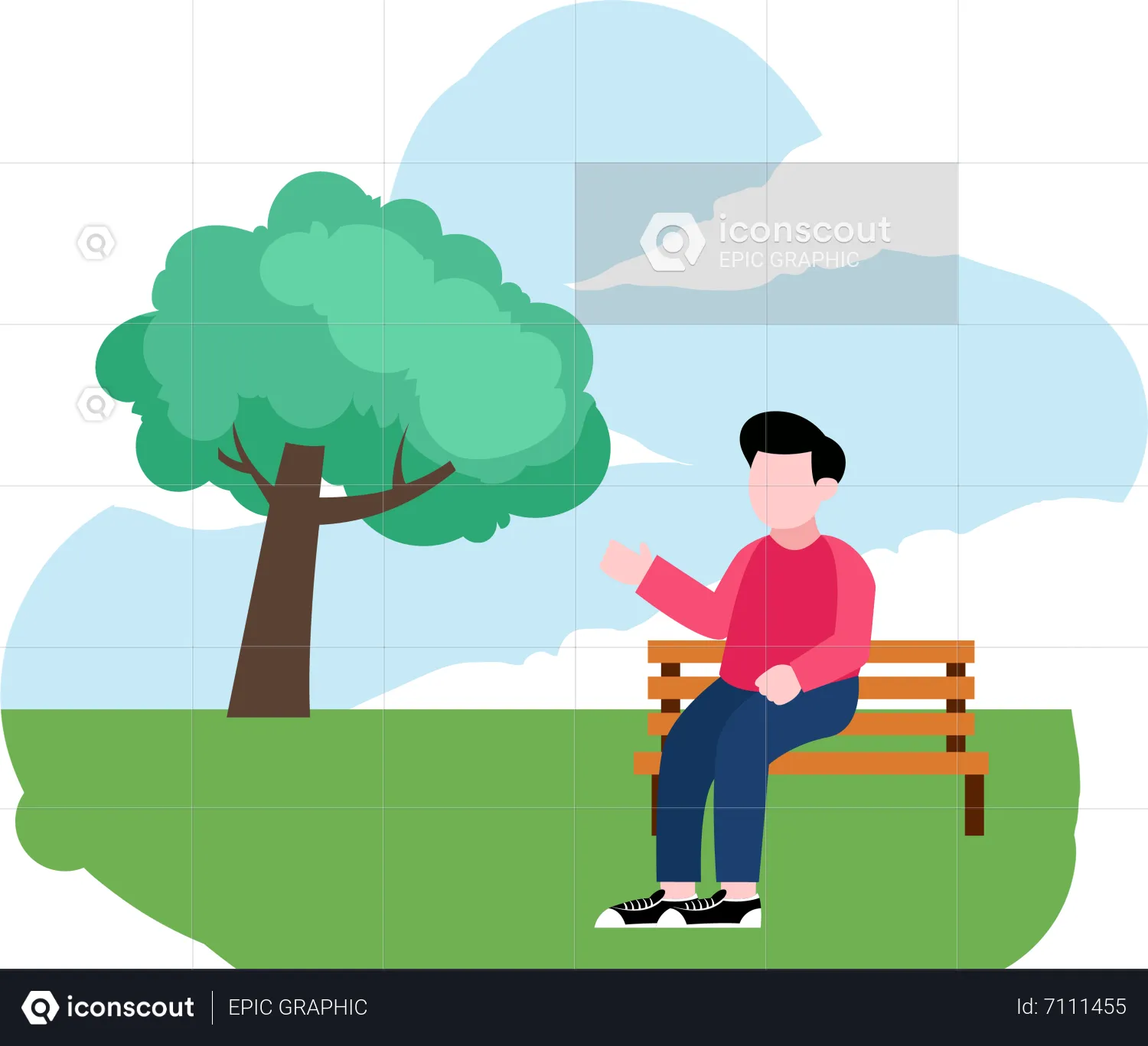 Best Boy sitting on bench Illustration download in PNG & Vector format