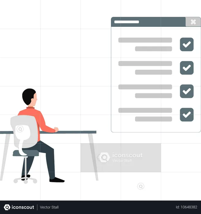 Boy sitting on chair and looking at checklist  Illustration