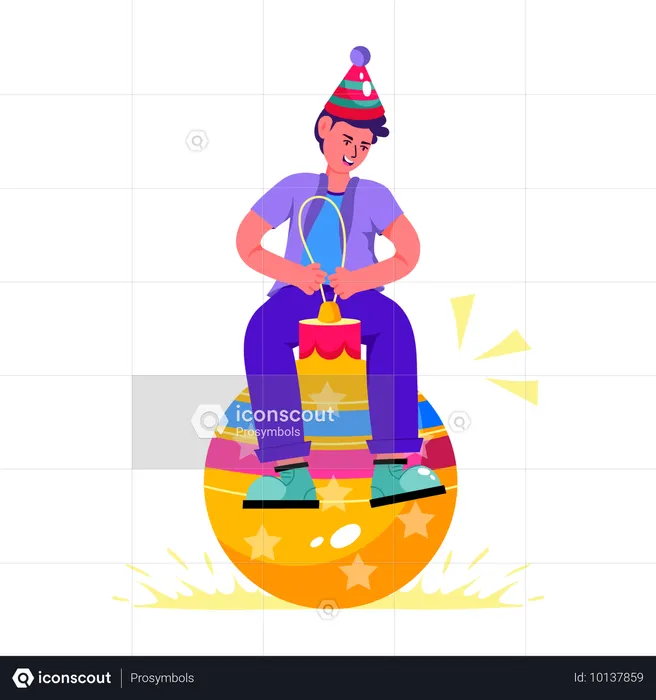 Boy sitting on Christmas Bauble  Illustration
