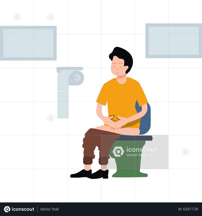 Boy sitting on commode  Illustration