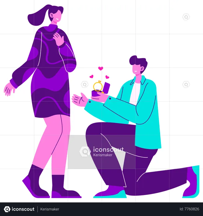 Boy sitting on knee and propose for Marriage  Illustration