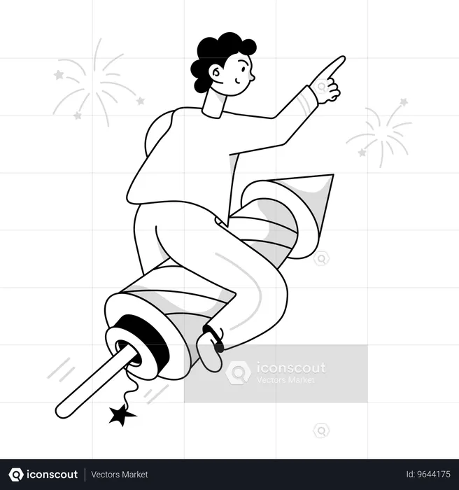 Boy sitting on rocket  Illustration