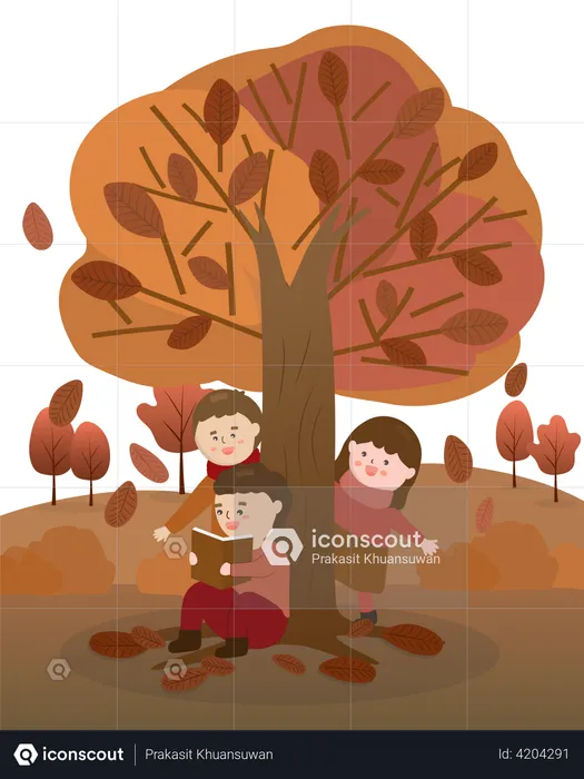 Boy sitting under the tree and reading book  Illustration