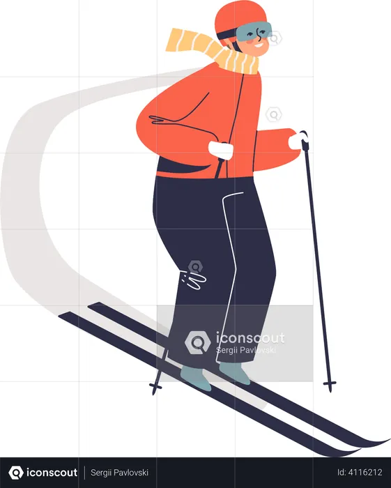 Boy skiing downhill  Illustration