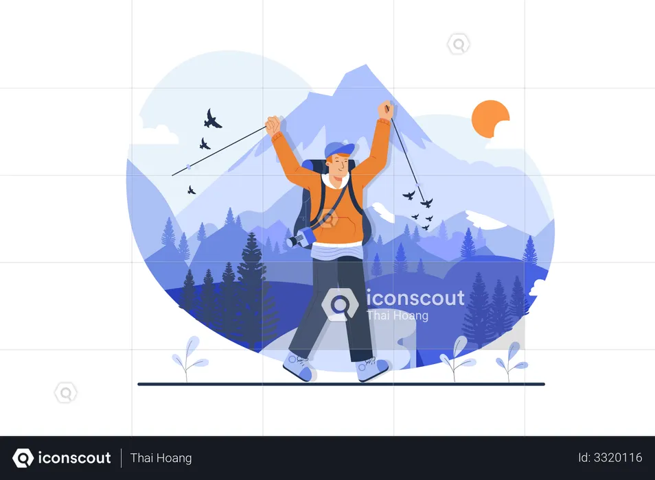 Boy skiing on mountains  Illustration