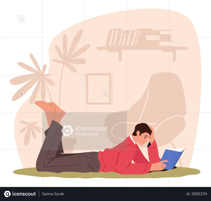 Boy sleeping on floor and preparing for exams  Illustration