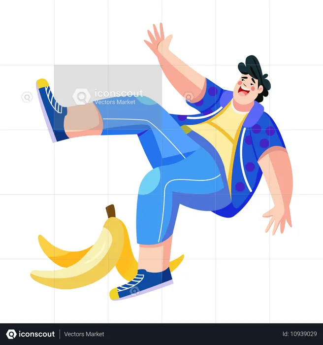 Boy slipping on banana peel  Illustration