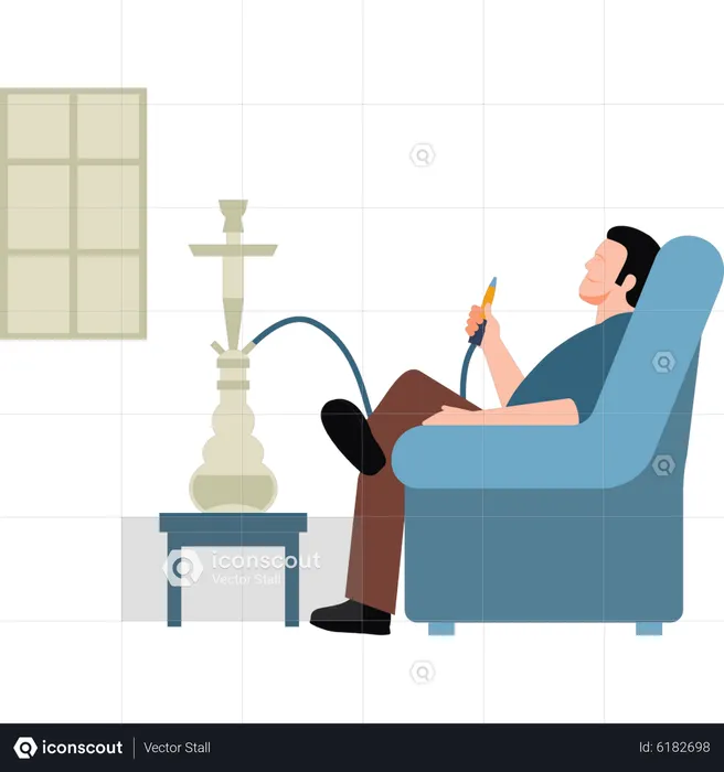 Boy smoking  hookah  Illustration