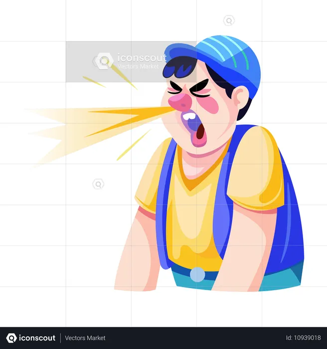 Boy sneezing with funny face  Illustration