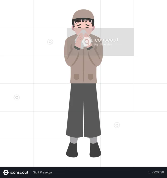 Boy Sneezing With Runny Nose  Illustration