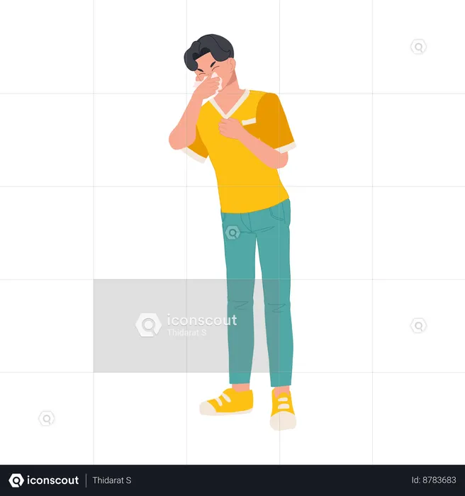 Boy Sneezing With Tissue Paper  Illustration