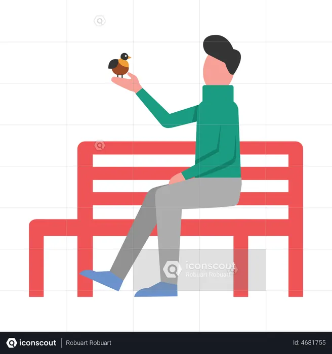 Boy spending leisure time at park bench  Illustration