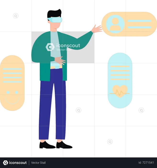 Boy standing and wearing VR glasses  Illustration