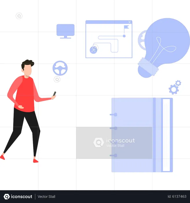 Boy standing and working  Illustration