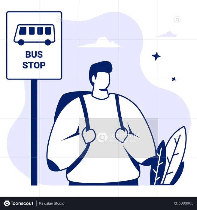 Boy standing at Bus Stop  Illustration