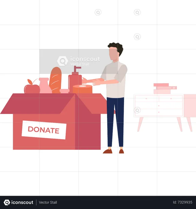 Boy standing by donation box  Illustration