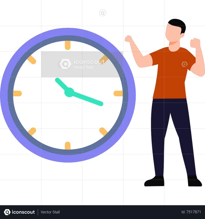 Boy standing by time clock  Illustration