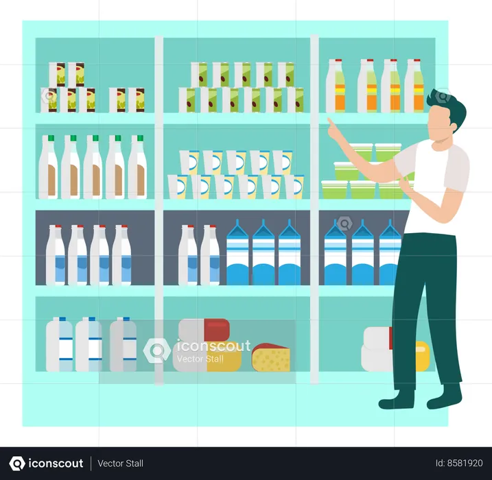 Boy Standing In Grocery Store  Illustration