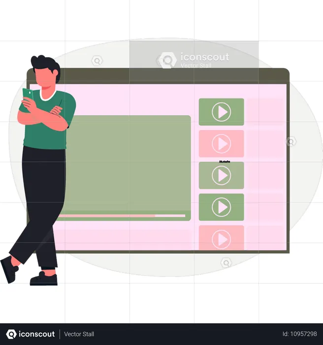 Boy standing near monitor video  Illustration