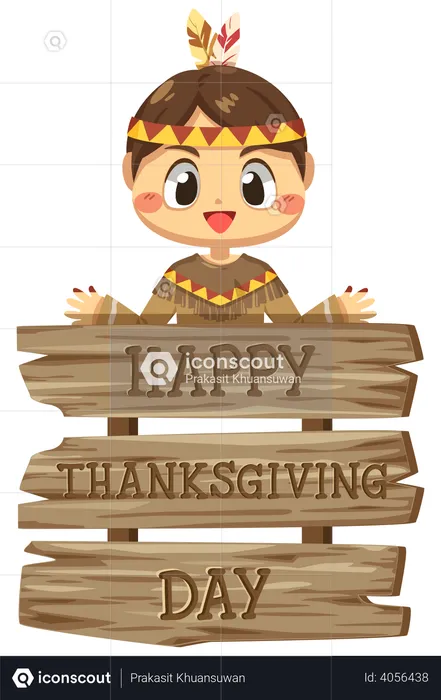 Boy standing near thanksgiving board  Illustration
