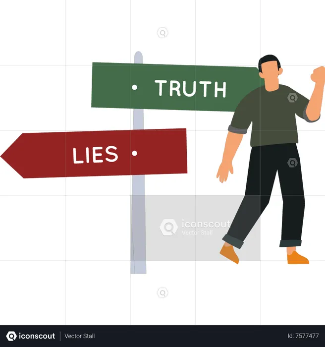 Boy standing near the direction of true or false  Illustration