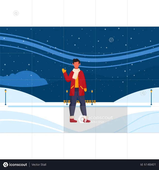 Boy standing on snowy place  Illustration