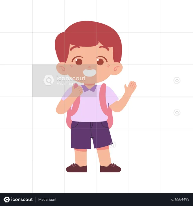 Boy Standing While Say Good Bye  Illustration