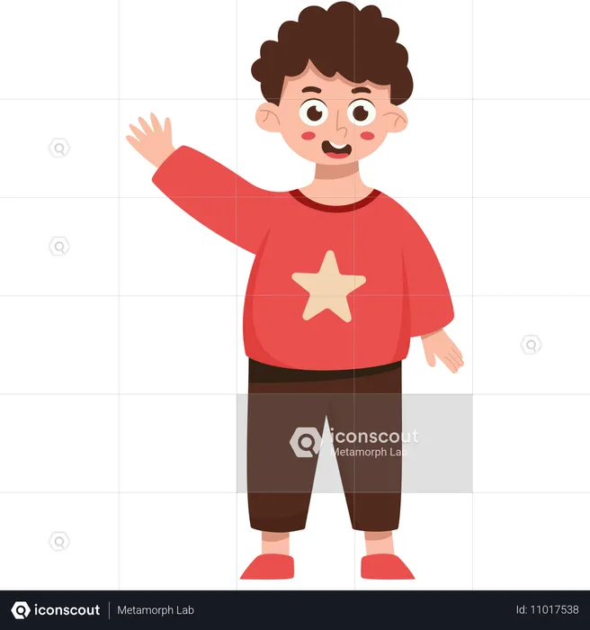 Boy Standing While Waving His Hands  Illustration