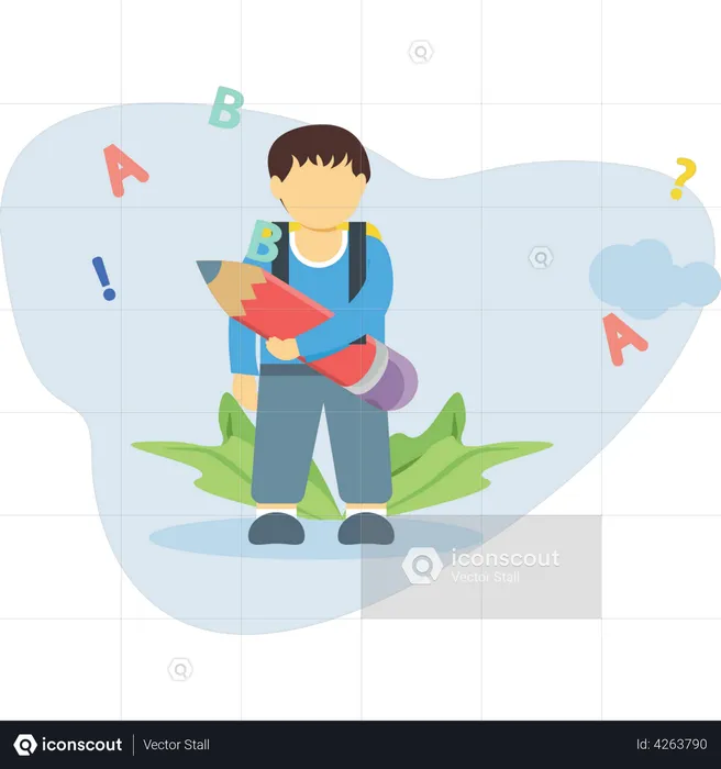 Boy standing with a school bag  Illustration