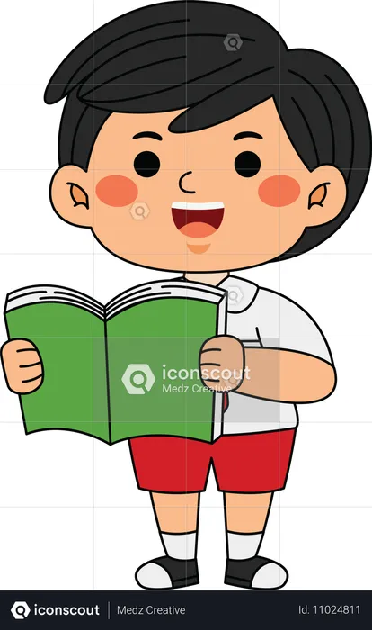 Boy standing with book  Illustration