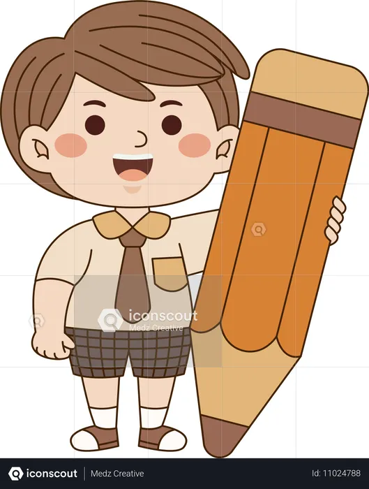 Boy standing with pencil  Illustration