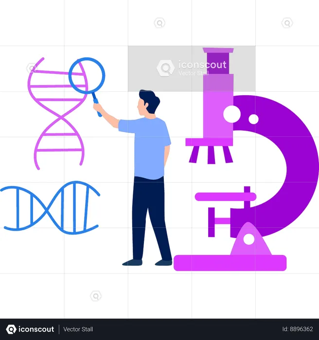 Boy stands by the microscope  Illustration