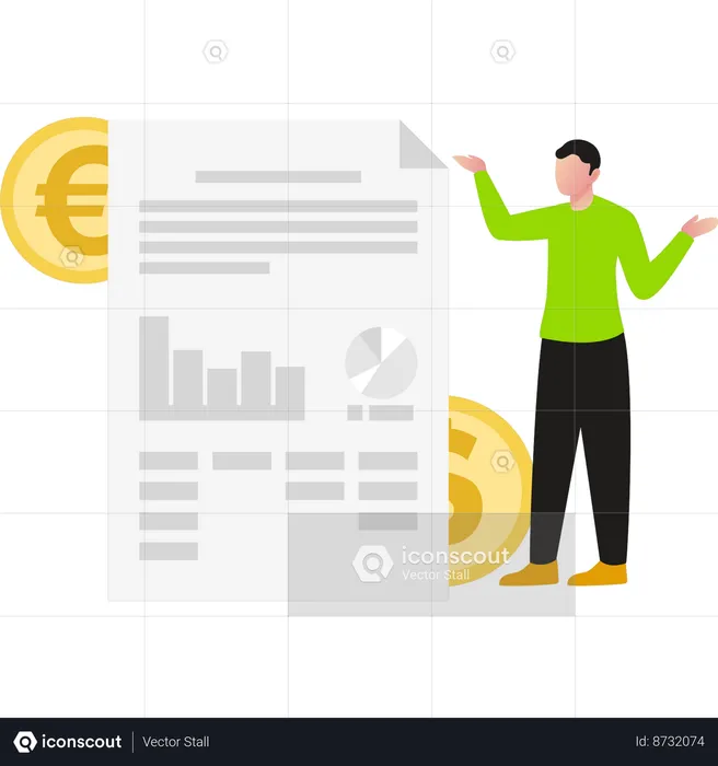 Boy stands next to a finance chart  Illustration