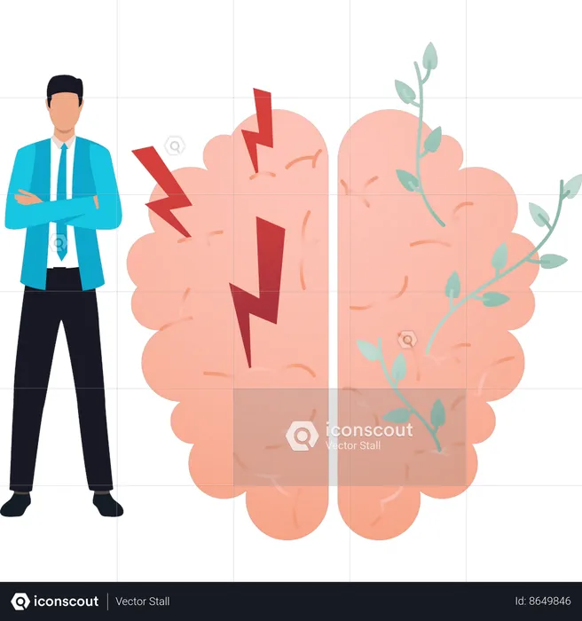Boy stands next to the brain  Illustration
