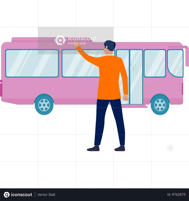 Boy stopping bus to board  Illustration