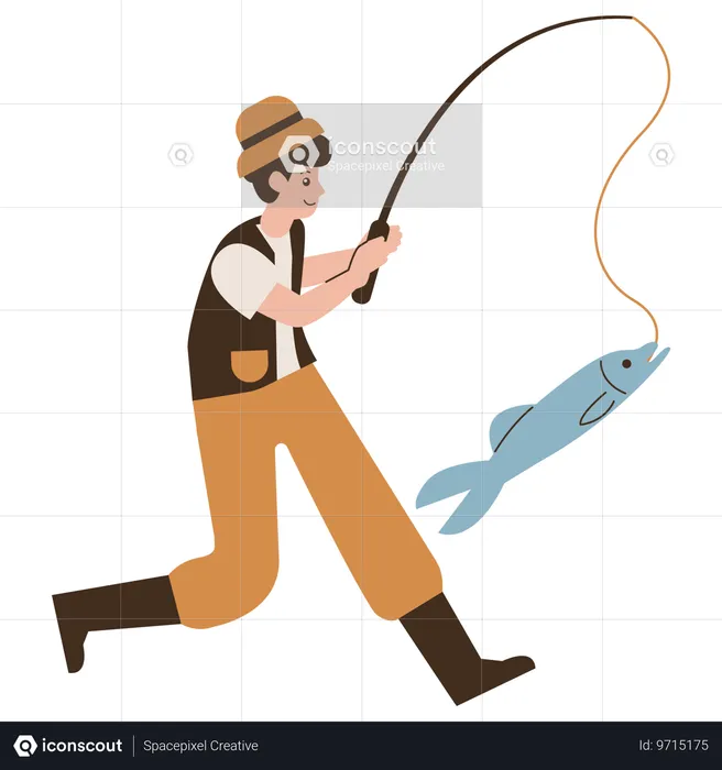 Boy strike fishing  Illustration