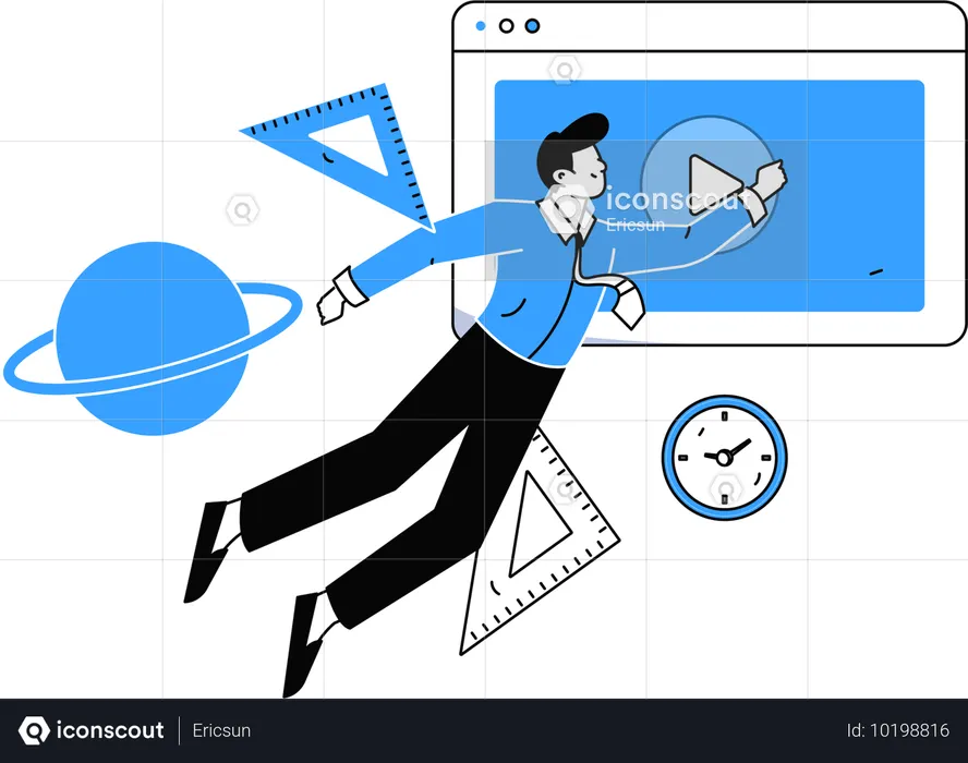 オンライン授業に参加する男子生徒  イラスト