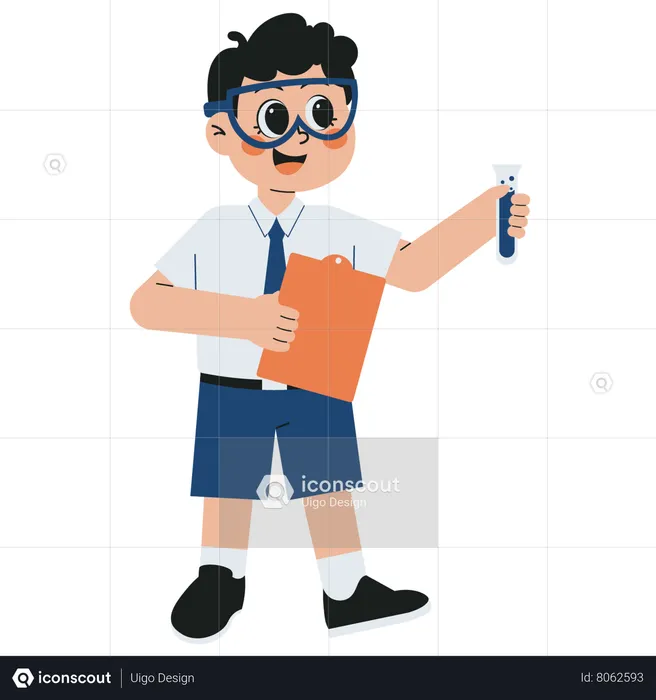 Boy Student Doing Science Experiment  Illustration