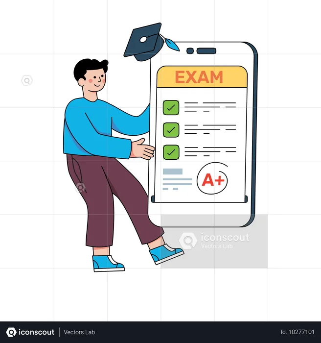 Boy student getting online test result  Illustration