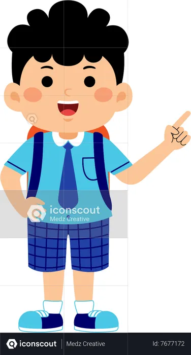 Boy student pointing right hand  Illustration