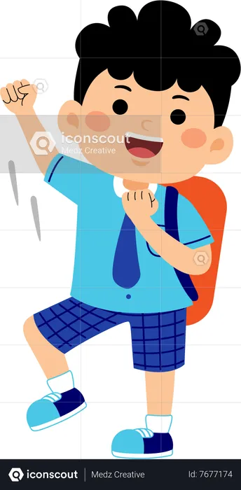 Boy student raising hand  Illustration