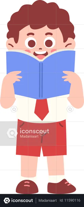 本を読んでいる男子生徒  イラスト