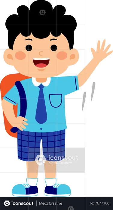 Boy student saying hello  Illustration