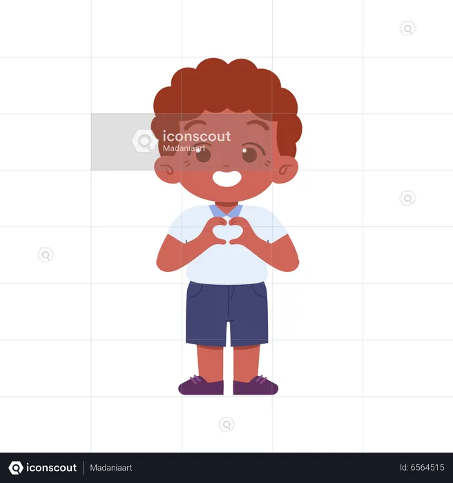 Boy Student Showing Heart Shape Gesture  Illustration