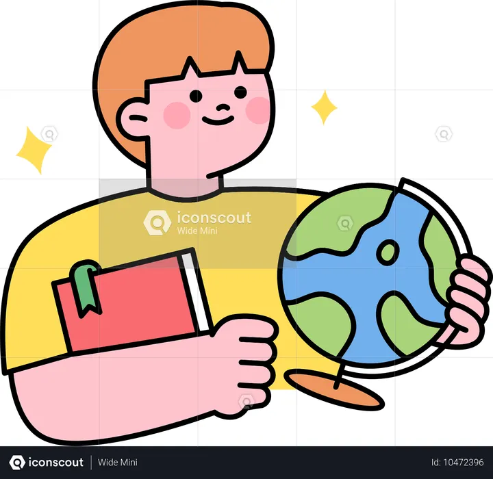 Boy student studying geography  Illustration