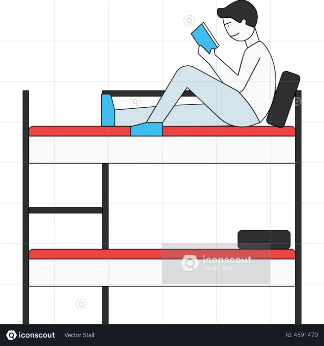 Boy studying in hostel room  Illustration